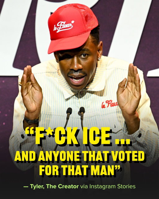 Tyler, The Creator took to his IG Stories to share his thoughts regarding ICE. “F*ck Ice. Don’t be listenin’ to Ice.”

📷: Getty Images