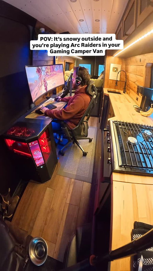 It’s snowy outside and I’m all caught up on work so I’m just going to cozy up inside my gaming van and play some arc raiders for a bit.