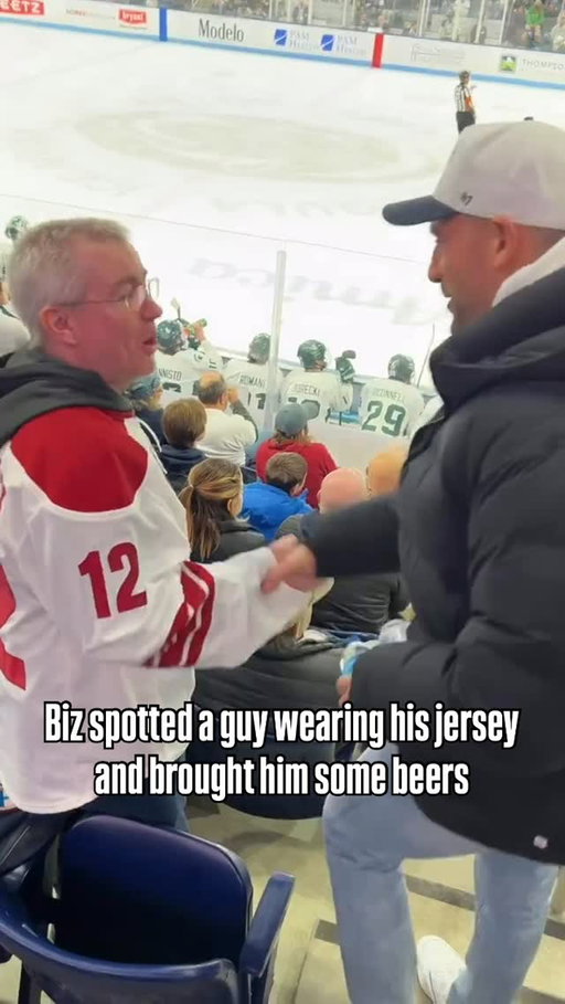 Biz spotted a guy in the crowd with a Bissonnette Coyotes jersey, went down and gave him some beers and Penn State instantly scored.  What a legend.