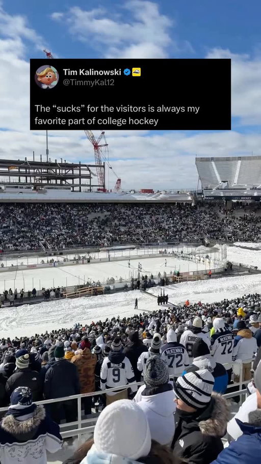One of the best traditions in college hockey! 😂🔥

Hockey Valley is PACKED for the Penn State vs. Michigan State outdoor game! @bigtennetwork