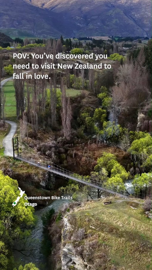 Your first love always leaves the deepest mark. Ours is ngahere (forests), awa (rivers), and maunga (mountains) 🌲🌊⛰️ The places that shaped who we are.

Dreaming of your New Zealand love story? ❤️ Comment “Plan” when you’re ready.

📍Queenstown, Otago
📍Roxburgh Gorge Trail, Otago
📍@CluthaGoldTrail, Otago
📍@LakeDunstanTrail, Otago

#NZMustDo #NZBucketList #FEEL100inNZ

👉@QueenstownNZ @CentralOtagoNZ 👈
📷@Escape.video

ID: People cycling through gorges and scenic landscapes, crossing suspension bridges and riding beside lakes.
