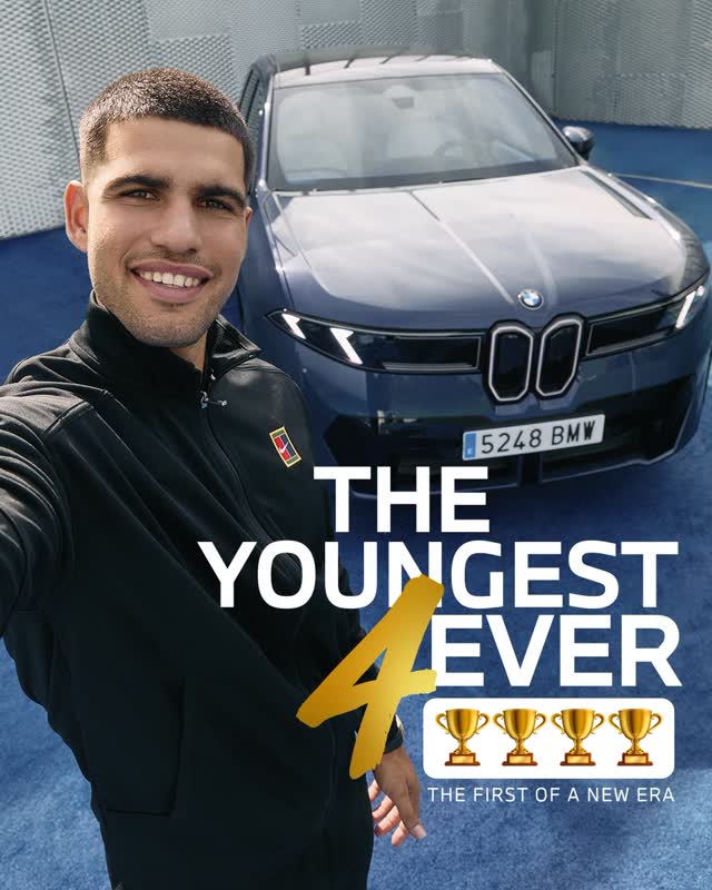 Congrats @carlitosalcarazz!

The youngest in history to win all 4 Grand Slams 🏆🏆🏆🏆

The first of a new era. 

BMW iX3 & Carlos Alcaraz.