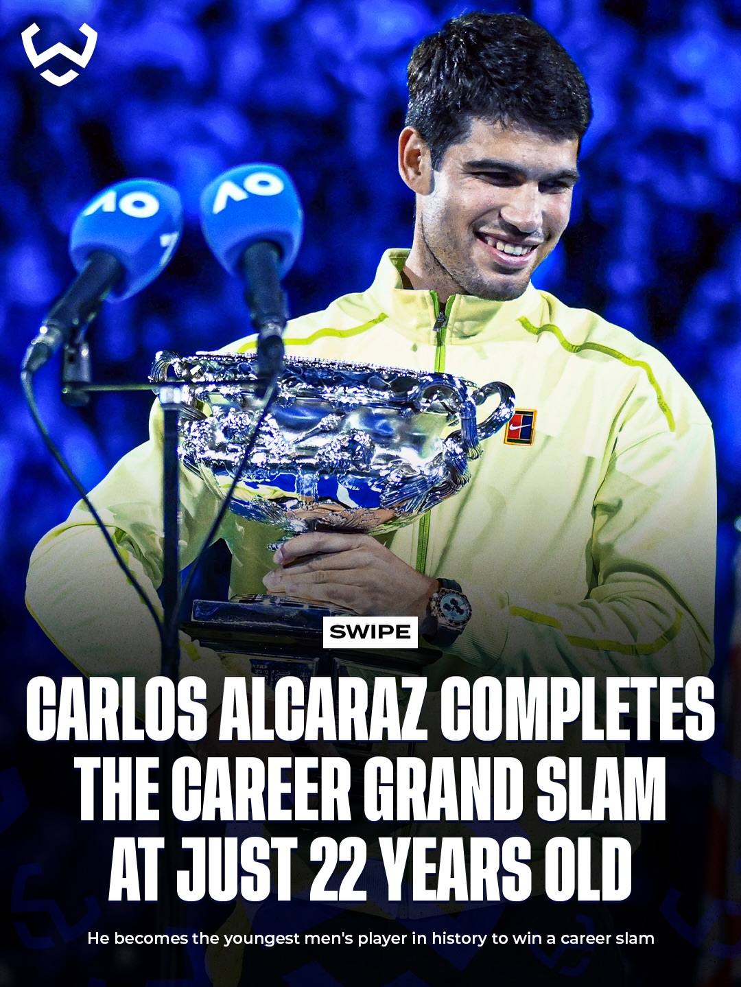 Carlos Alcaraz has officially completed the Career Grand Slam, becoming the youngest men’s player ever to do it 🇪🇸✨

US Open 2022
Wimbledon 2023 and 2024
French Open 2024 and 2025
Australian Open 2026

A special era unfolding before our eyes 🔥🎾