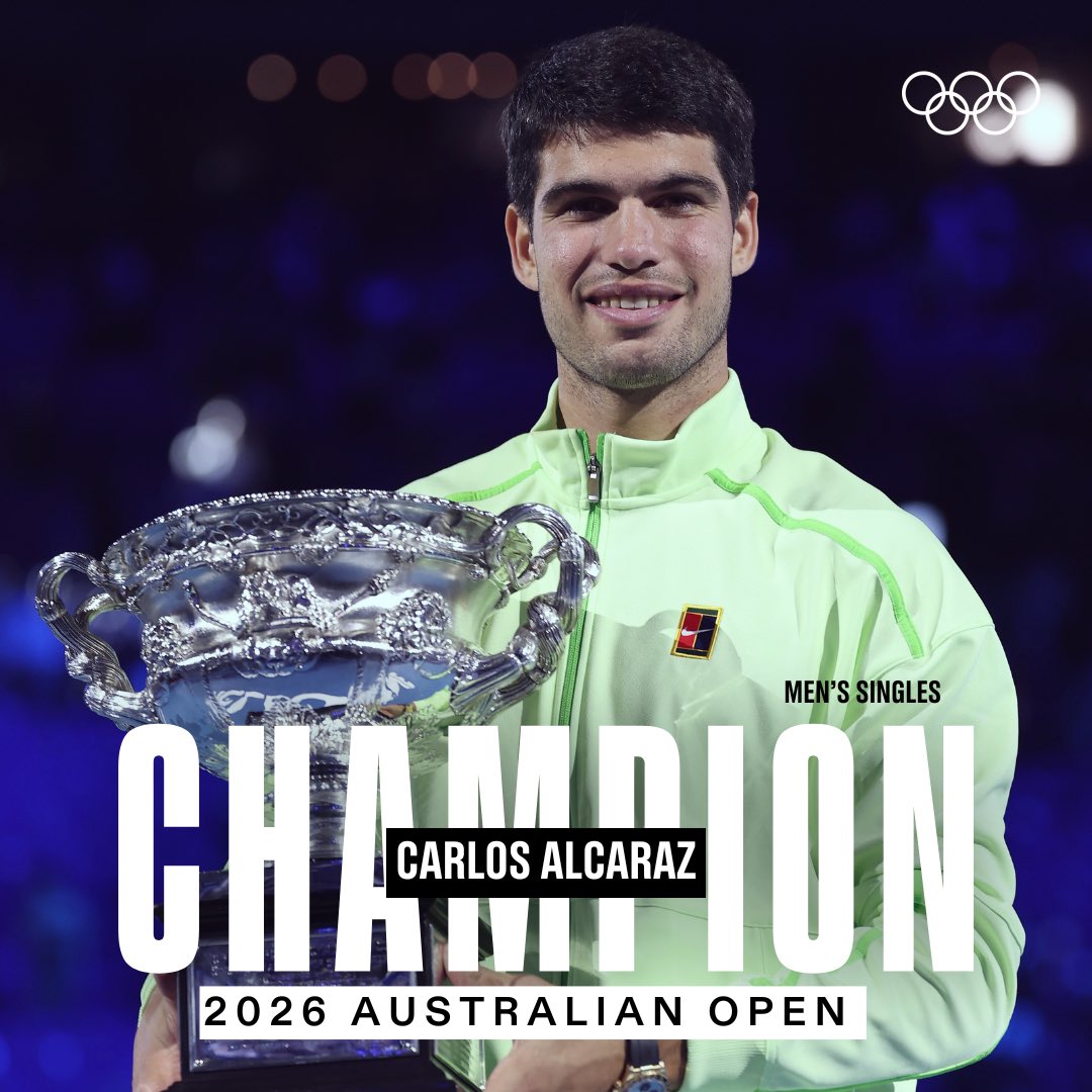 Carlos Alcaraz is the 2026 Australian Open men's champion! 🏆

At just 22, Alcaraz is the youngest male player to complete the career Grand Slam, etching his name in the sport’s all-time record books. 👏

#AO26