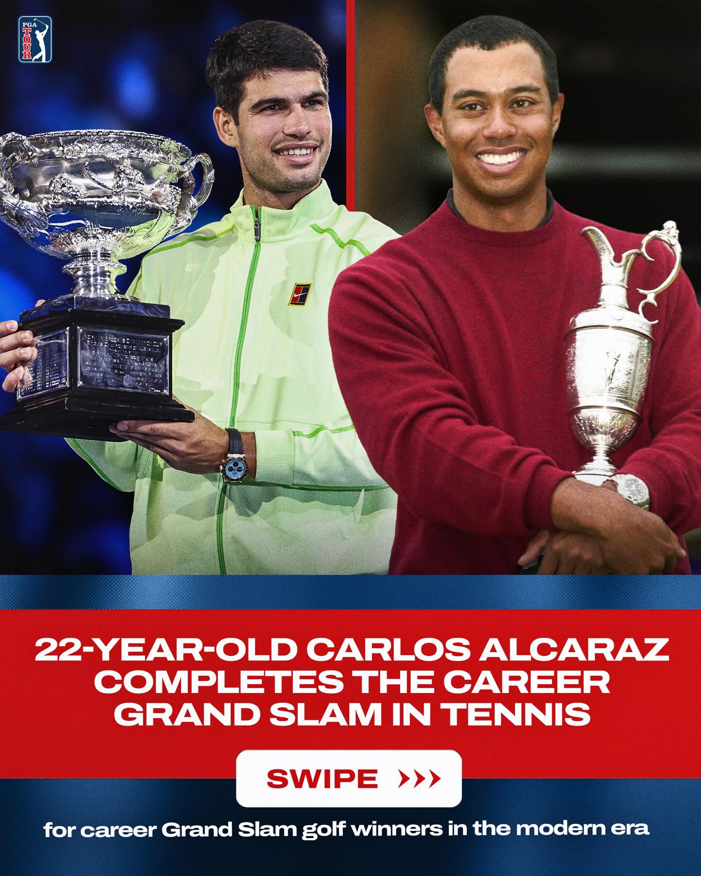 In honor of Carlos Alcaraz completing the career Grand Slam at the @AustralianOpen, we look back on golf’s Grand Slam club in the modern era.