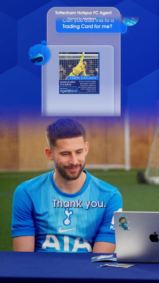 Performance stats powered by Agentforce. ⚽️✨

@spursofficial players relive their stats, highlights, and moments while showcasing a new fan experience with Agentic AI.