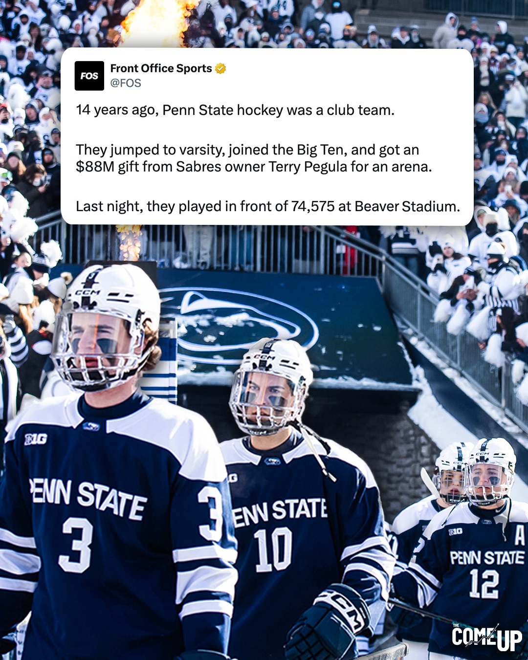 Penn State went from club hockey team to playing in front of nearly 75,000 fans in a football stadium 🏒 #TheComeUp 

(🎥 via @pennstatemhky, @bigtennetwork)