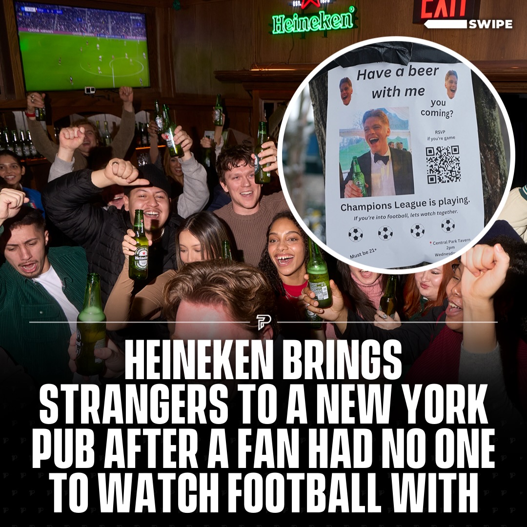 An Australian Liverpool fan named Joe, living in New York, realized he had no one to watch his beloved Liverpool play in the Champions League. So with YouTuber Zac Alsop he printed out flyers with Joe’s face on it that read “Have A Beer With Me,” and handed them out across Manhattan, inviting total strangers to join Joe at a bar for the match.

Hundreds of football fans showed up, and Heineken had secretly transformed the bar into a Champions League style viewing party, flown in the actual UEFA Champions League trophy, and even had football legend Bastian Schweinsteiger serving beers behind the bar.

The stunt launches “Fans Have More Friends,” Heineken’s new global platform uniting its football, Formula 1 and music festival partnerships. This comes after research commissioned by Heineken shows 75% of fans say their passion helped them meet new people, with 3 in 5 (59%) saying it’s helped them forge some of their closest friendships!

The global platform will roll out in more than 50 markets in 2026 around major moments like the UEFA Champions League finals, Coachella and Grand Prix weekends worldwide, with appearances from Max Verstappen, Virgil van Dijk and Martin Garrix.

#Pubity #Viral #Heineken #FansHaveMoreFriends #ad