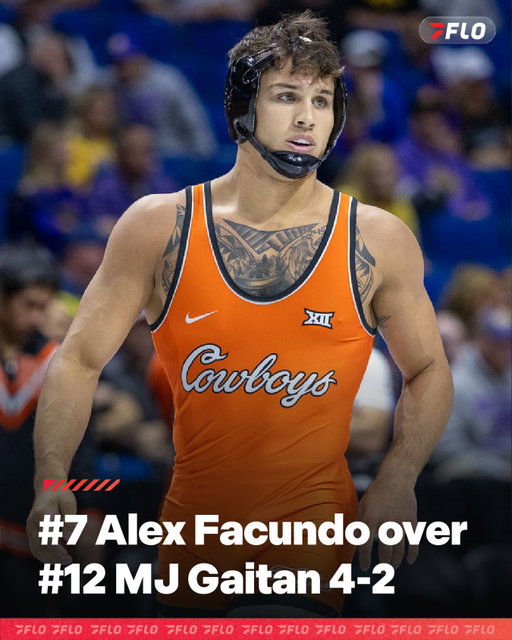 #7 Alex Facundo adds a 7th win to the Cowboys’ tally with a 4-2 decision over #12 MJ Gaitan. They lead 24-0.