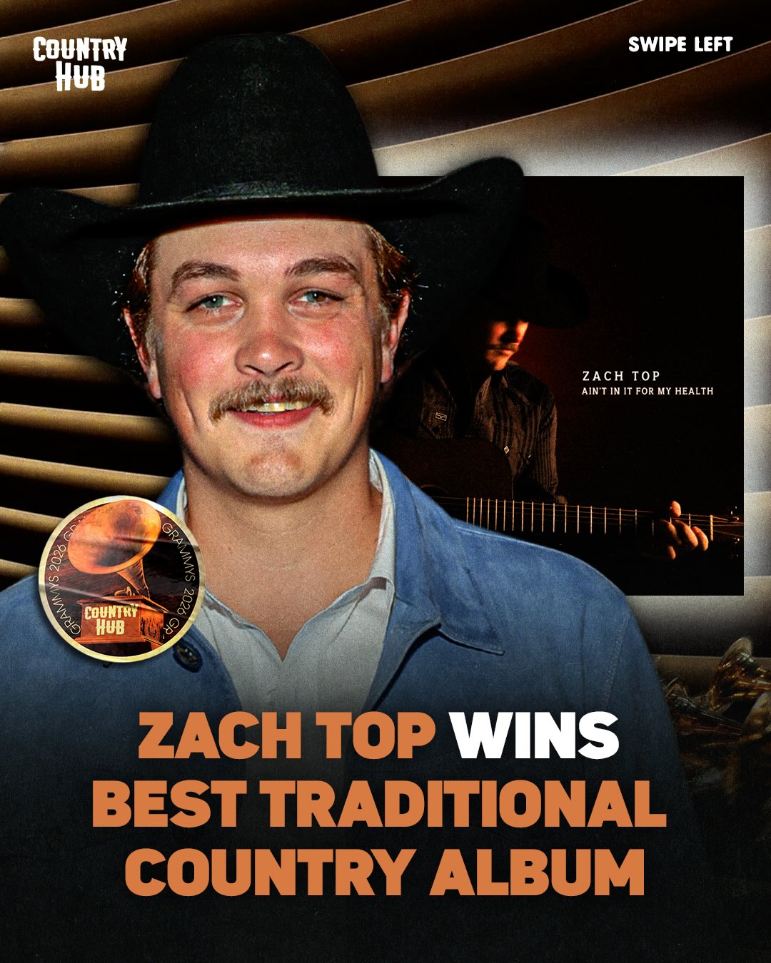 Zach Top wins Best Traditional Country Album at the 2026 Grammys for ‘Ain’t In It For My Health’‼️🏆