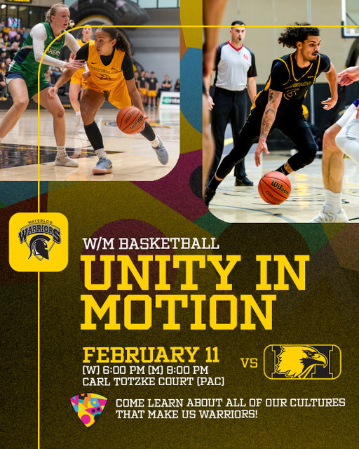 February marks the start of Black History Month — a time to honour, reflect, and celebrate the stories, cultures, and contributions that shape our community 🖤💛

The Unity in Motion Shield represents how we come together — like puzzle pieces, each unique, each essential — forming something stronger when united. We celebrate where we come from, we learn from one another, and we stand together, because we are all Warriors.

To continue that celebration, join us for our next Unity in Motion game on February 11 🏀✨
Our student-athletes will share their experiences, and together we’ll celebrate the diversity, connection, and community that make us stronger.

With performances and group activations from CariVybz, UW RAISE, and UW BASE, this is a night rooted in culture, pride, and togetherness.

Be part of Unity in Motion.
Every piece matters.
Together, we are Warriors 🤝