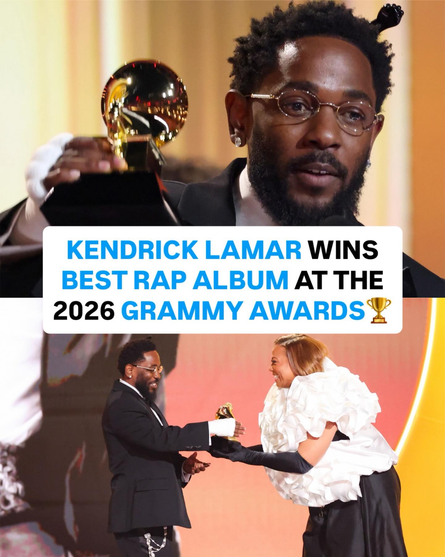 Kendrick Lamar accepting his 2026 Grammy for Best Rap Album 🏆