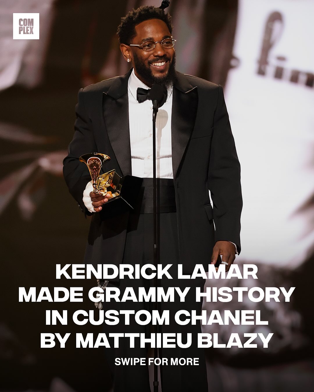 The most decorated rapper in Grammys history….and one of the flyest ✨

Kendrick Lamar wore custom Chanel by @matthieu_blazy to the Grammy awards. He also rocked a three-row diamond ban from @jacobandco