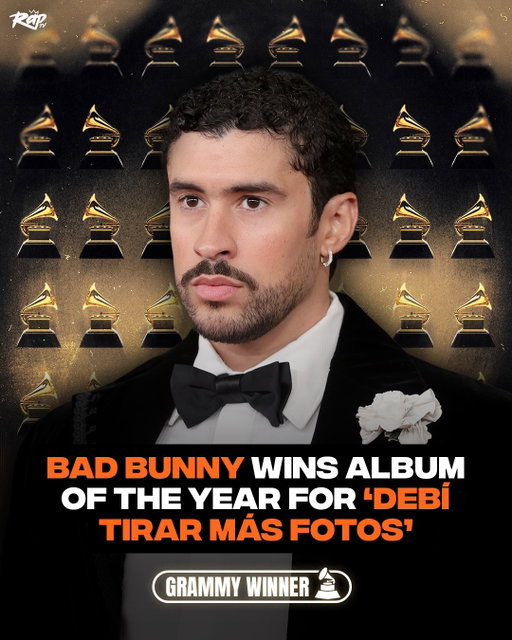 #BadBunny wins ‘Album of the Year’ at the 2026 #Grammys ‼️

‘DeBÍ TiRAR MáS FOToS’ is officially the only all Spanish album to win this award 🔥

Y’all rockin’ with Bad Bunny⁉️