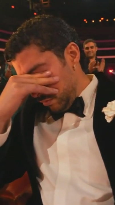 Bad Bunny in tears after his album of the year win for "DeBÍ TiRAR MáS FOToS" was announced.