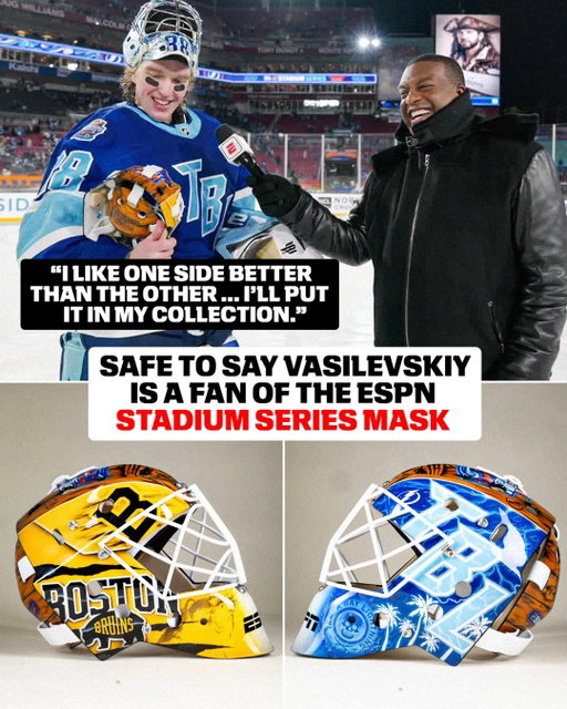 Andrei Vasilevskiy gets the dub and takes home the custom ESPN Stadium Series mask 🔥

Much deserved for the Lightning legend ⚡️