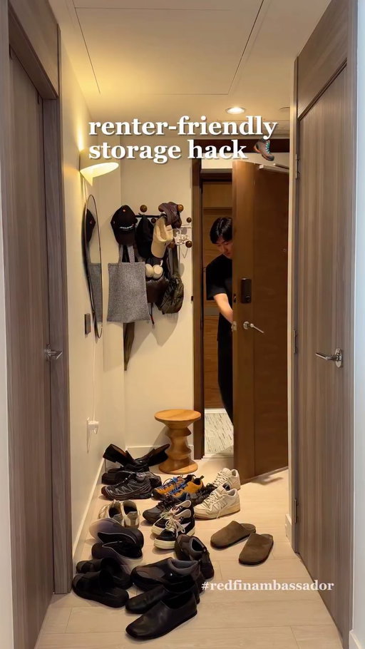 Small space? No problem 😌 I finally transformed the narrow gap behind my door into a multifunctional shoe rack and pegboard with the help of @redfinrealestate 👀 Let me know what you think!

#ad #RedfinAmbassador — Equal Housing Opportunity

#HomeDIY #RedfinRealEstate #RealEstate