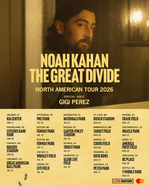 I’m hitting the road this summer. Can’t wait to bring The Great Divide Tour to stadiums across North America!

I’m also excited to have my friend @gigi4perez join me. Sign up before Thursday, February 5th at 11:59pm ET at the link in my bio for access to the ticket presale. General on sale will take place on Thursday, February 12 at 12pm local time at noahkahan.com/pages/tour.
 
You can check out @kahanhq for more information and details

I’m so grateful to continue the mission of @thebusyheadproject with this tour. I can’t wait to see all your beautiful faces