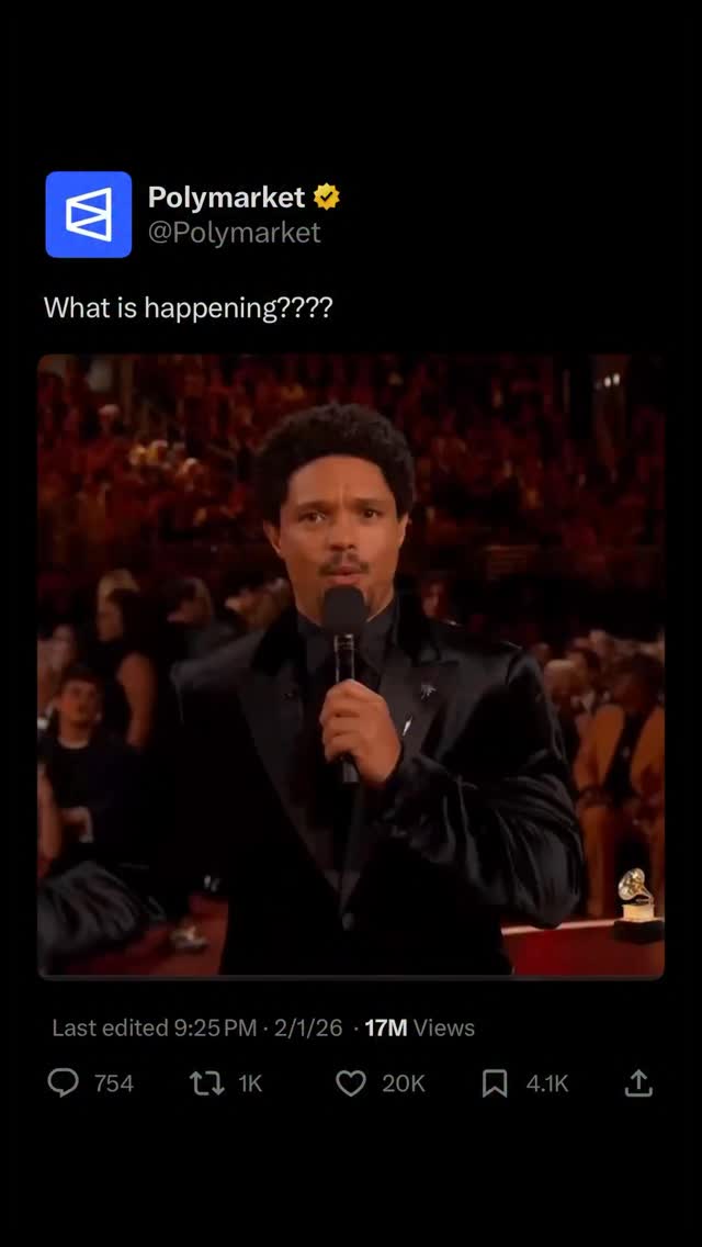 Trevor Noah, hosting the 2026 Grammys in Los Angeles, briefly paused the show to say “potato,” then joked that anyone who bet on the moment on Polymarket — including a user called “noah_22” — had just won big.