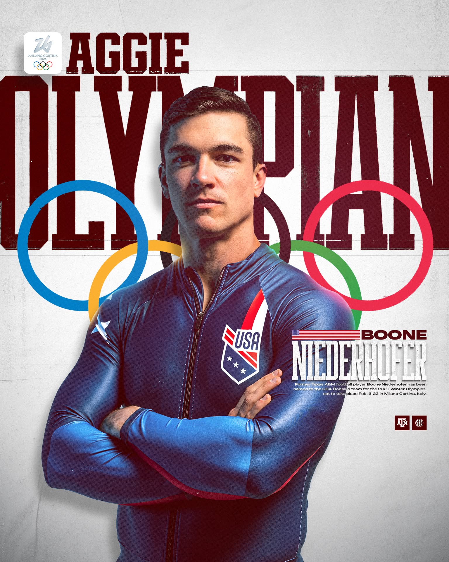 For the first time EVER, we'll have a Fightin' Texas Aggie in the Winter Olympics! CSTAT and the nation are cheering you on @boone_saw 👍