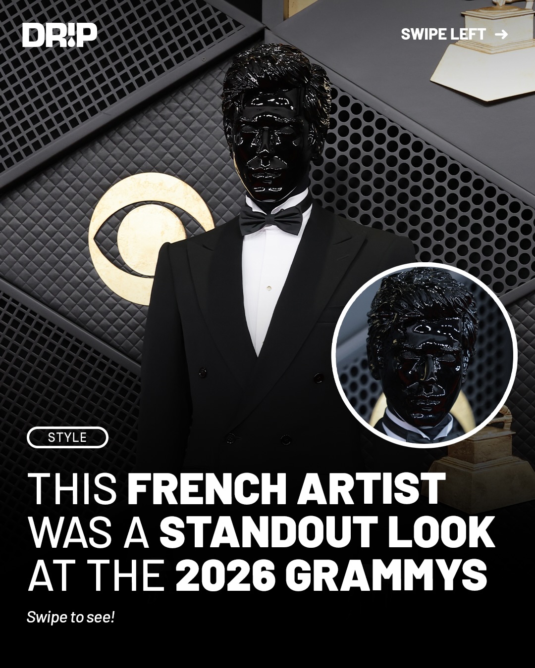 Known for his signature high gloss black sci fi inspired face mask, French DJ and music producer Gesaffelstein kept his famous futuristic look at the 2026 Grammys 🔥

He also won his first Grammy for Best Remixed Recording for his remix of Lady Gaga’s electro hit “Abracadabra” ‼️