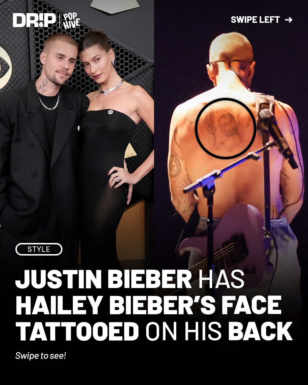 Justin Bieber debuted a huge new back tattoo of his wife, Hailey Bieber, during his shirtless performance of “YUKON” at the 2026 Grammy Awards 👀

Fans quickly noticed a large portrait-style tattoo on his upper back, which many believe is inspired by Hailey’s March 2020 Elle magazine cover.

What do y’all think ⁉️