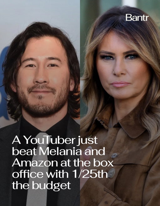 This weekend offered a clear lesson in how movie distribution is changing.

Markiplier’s independently financed film Iron Lung earned approximately $22 million worldwide after he promoted it directly to his 38 million YouTube subscribers.

Markiplier has said he spent a few million dollars making the movie, meaning it has already turned a huge profit.

By comparison, Amazon reportedly spent around $75 million to produce and market Melania, which brought in about $7 million at the box office.

This does not mean Hollywood is about to disappear. But it does raise a serious question about whether creator-led distribution will become a more common path for mid-budget films.

👉 Subscribe to the Bantr weekly newsletter. One email. The stories everyone’s talking about. Link in bio.

Media via Shutterstock/YouTube 

#bantrbusiness #hollywood #boxoffice #melania