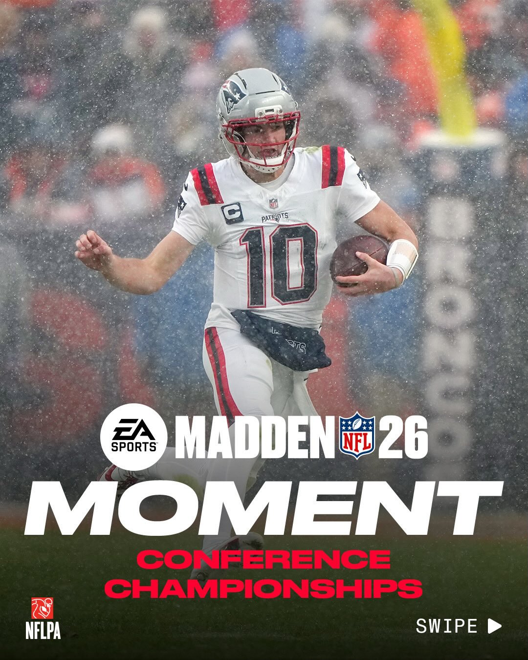 Drake Maye’s scramble in the snow is the Conference Championship’s @eamaddennfl moment! 🥶