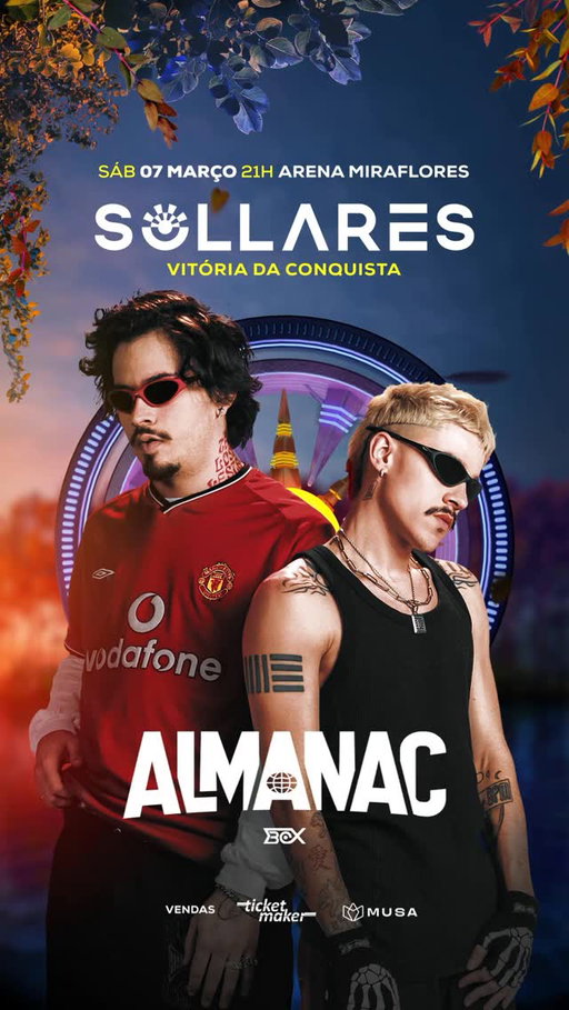 🔴 @duoalmanac na Sollares – Vitória da Conquista. 🔴

O som que domina pistas pelo Brasil agora chega pra transformar nossa noite.
Groove dançante, energia lá em cima e muita sonzeira nos aguardam no dia 07 de Março.

Uma experiência.
Uma dupla que preza por originalidade.
Uma cidade pronta pra ferver.

📍 Vitória da Conquista
🔥 Almanac confirmado além de Victor Lou e Malu.
🎟️ Últimos ingressos do lote.