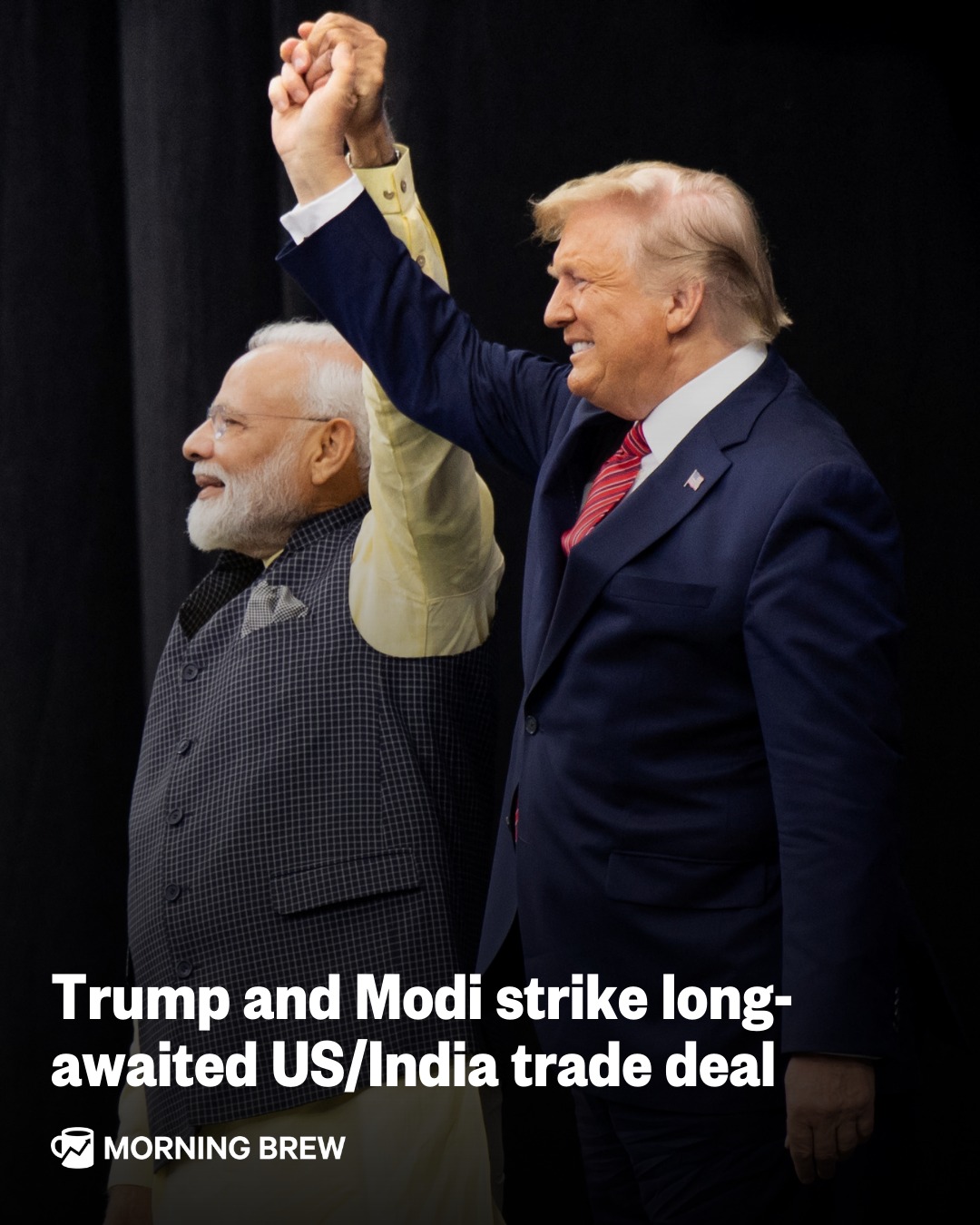 India and Europe's 'Mother of All Deals' last week seems to have lit a fire under Trump. ⁣
⁣
Taking to Truth Social this morning, the president announced that he and Indian Prime Minister Narendra Modi had come to an agreement on a trade deal between the two economic giants.⁣
⁣
While details were sparse, the framework of the deal sees India lowering its tariffs and non-tariff trade barriers on the US to "ZERO," while the US will lower its reciprocal tariff on India from 25% to 18% "effective immediately."⁣
⁣
Last year, as negotiations stalled, Trump hit India with an additional 25% tariff as it continued to purchase oil from Russia. In today's announcement, Trump says India has agreed to stop purchasing Russian oil and instead increase purchases of US oil and other products "at a much higher level." ⁣
⁣
📸 : Getty