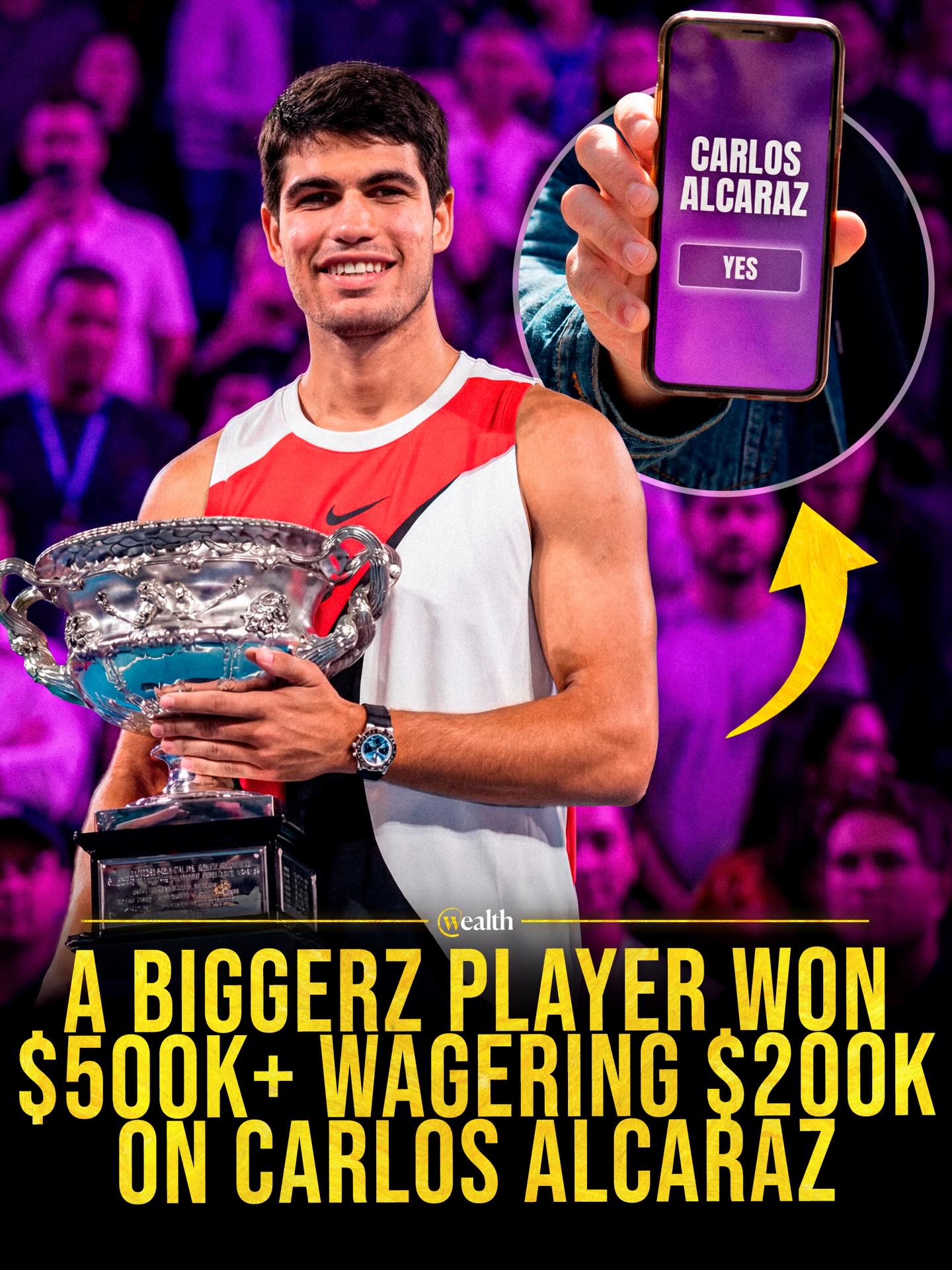 Australian Open nights always create a few “either you saw it or you didn’t” moments 🎾💰

At the start of the tournament, a BiggerZ player placed $200,000 on Carlos Alcaraz at 3.75 on @biggerz to win the Australian Open.

The call was built around his form and momentum heading into Melbourne, plus how the draw was shaping up in his section of the bracket.

#BiggerZPartner