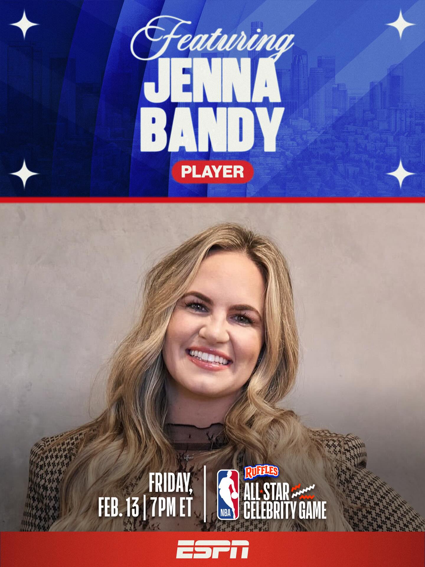 Bringing her talents to the @ruffles Celeb Game at NBA All-Star… it’s @jennabandy21!