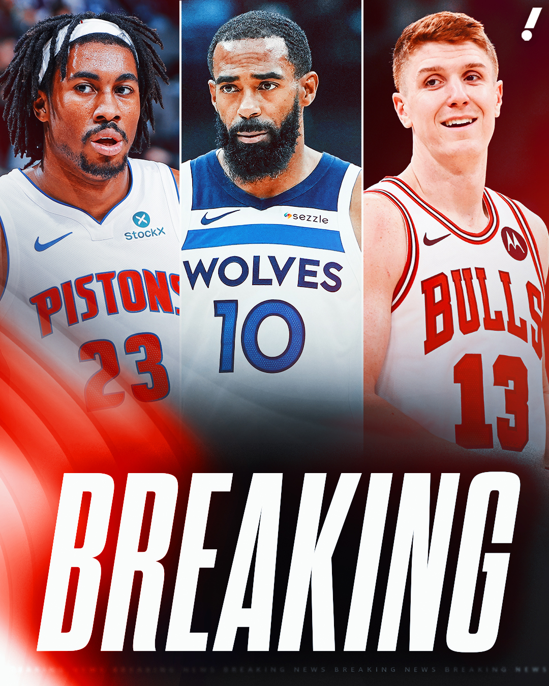 BREAKING: The Bulls, Timberwolves, and Pistons have agreed to a multi-team deal, per @ShamsCharania.

Bulls receive: Jaden Ivey, Mike Conley Jr.
Pistons receive: Kevin Huerter, Dario Saric, 2026 first-round protected pick swap from T-Wolves