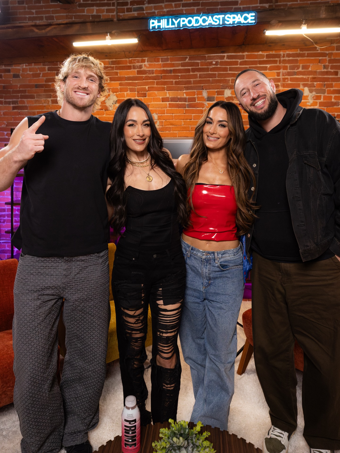 WWE Hall of Famers @nikkigarcia & @brie (Bella Twins) join the boys to discuss BEATING Rhea Ripley & Iyo Sky for tag-team championship, ex-fiancé John Cena’s last match, Brie’s return POP at Royal Rumble, giving birth on camera, taking slams from Ronda Rousey, Bad Bunny wearing a dress at the Super Bowl, Nikki slapping Brie 👋 & more..

Thank you @phillypodcastspace for hosting us!

#nikkibella #briebella #bellatwins #wwe #loganpaul