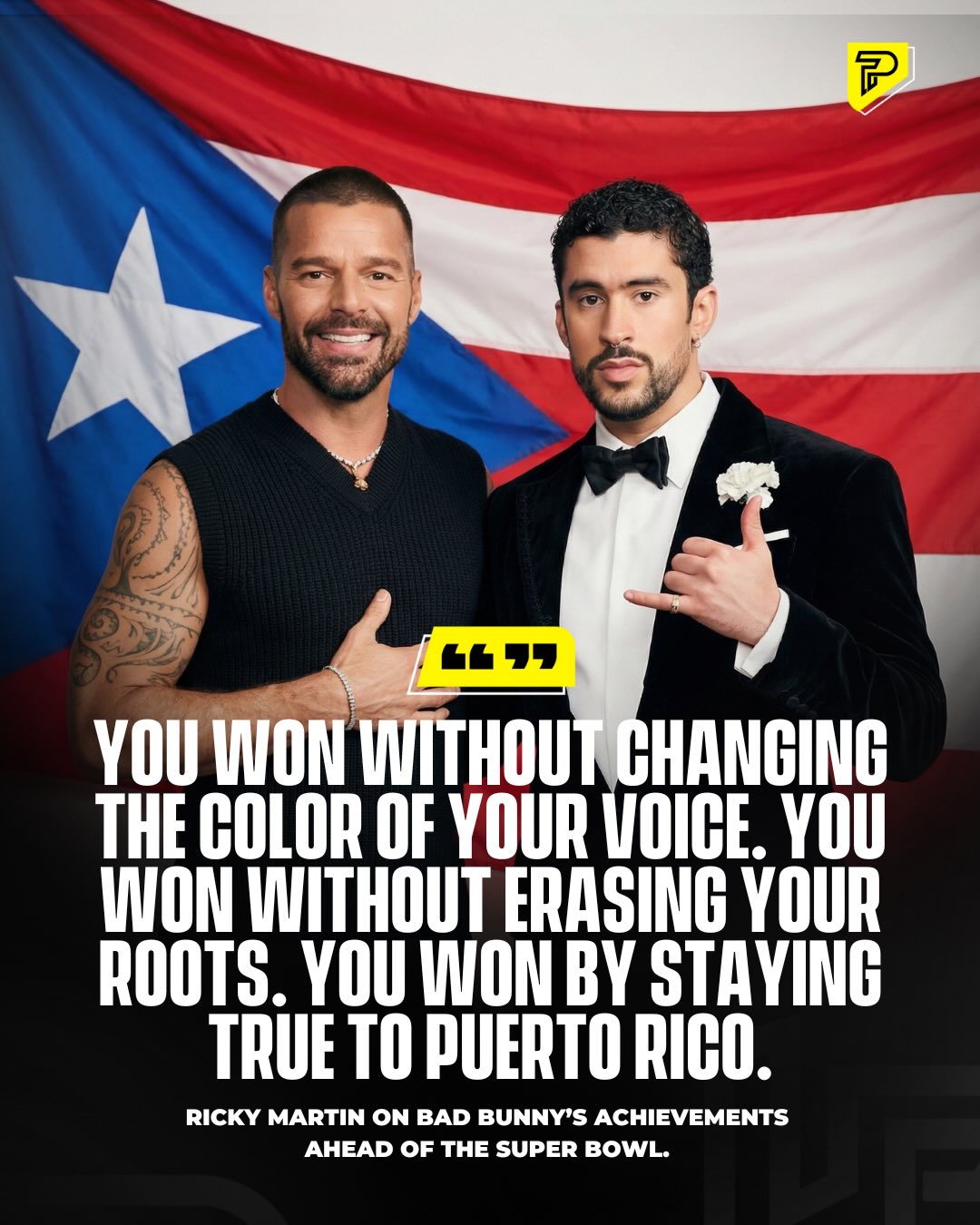 Ricky Martin wrote an open letter to Bad Bunny after his historic 2026 Grammys night, praising him for winning big while staying true to Puerto Rico, his language, and his identity. In the message, Ricky said he understands the weight that can come with that kind of global success, and thanked Bad Bunny for representing their culture in a way that does not dilute where he comes from, while also using his platform to speak up for others.

Via El Nuevo Dia

#Pubity #Viral #Music