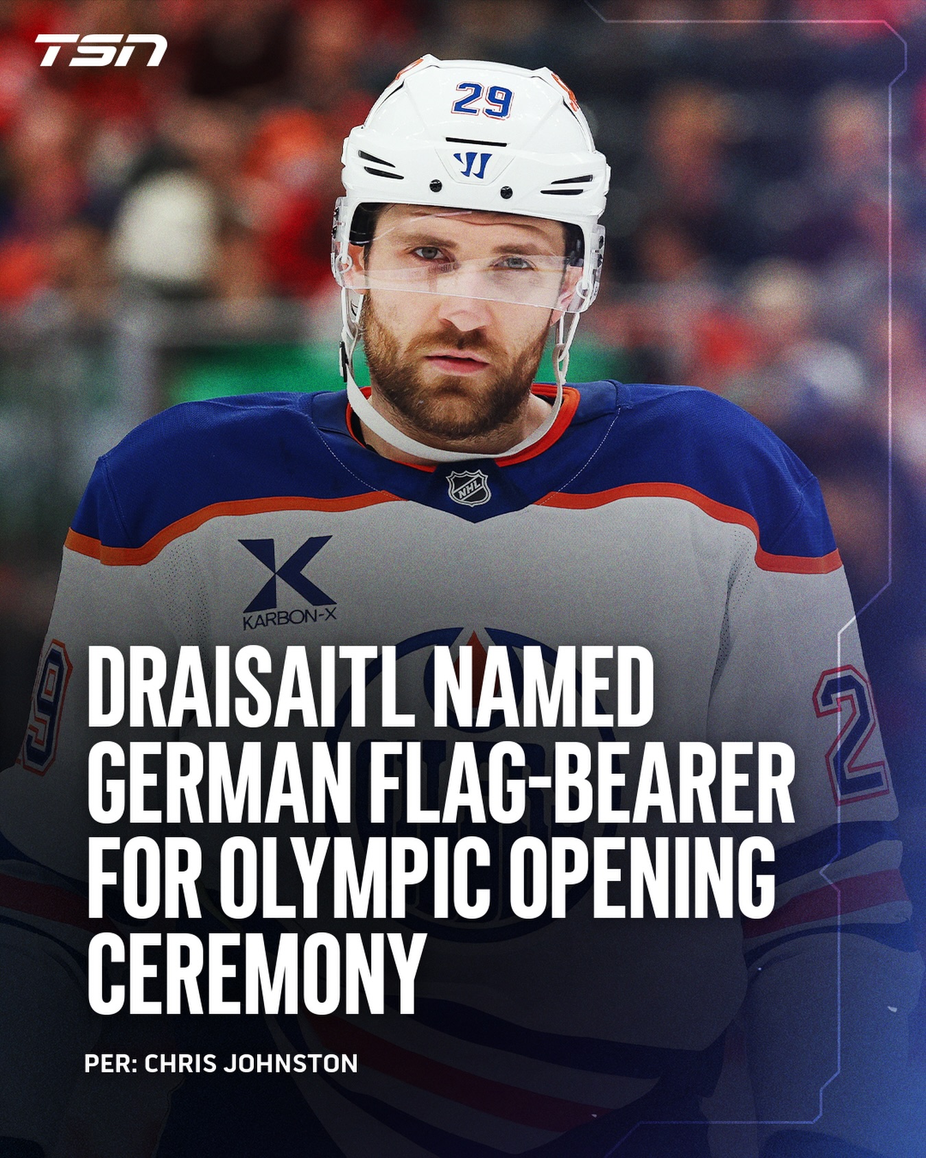 Leon Draisaitl will bear the German flag during the Olympic opening ceremony in Milan! 🇩🇪 #MilanoCortina