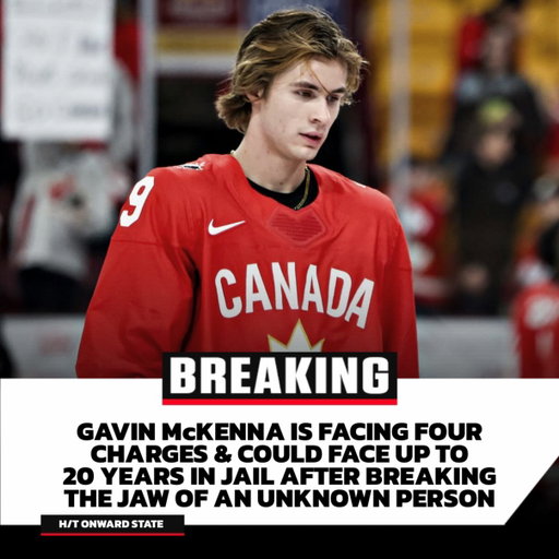 Gavin McKenna — projected first-overall pick of the 2026 NHL Entry Draft — has been charged with felony aggravated assault, misdemeanour simple assault, and two summary offenses, per @OnwardState.

If found guilty, McKenna faces up to 20 years in prison on the felony charge alone.

McKenna had allegedly been at a downtown bar with friends and family, and allegedly broke the jaw of an unidentified individual.