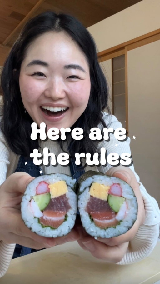 Has anyone successfully done this before? 🤣 Maybe I need to make my ehomaki a LOT smaller lol.

みんなはちゃんと恵方巻きを一気に無言で食べれてるの🤣
来年はめちゃくちゃ小さいの作ろうww

Apparently the idea behind closing your eyes or not speaking while you eat the ehomaki is to make sure the luck doesn’t escape you 😅 which is also why after you throw the roasted soybeans out the door or window, you want to quickly close the door or window to not let any of the luck out! Okay luck move a little slower please! 🫠😂
Anyways, happy spring 🌸 and wish me luck on building up all of my luck instead for this year a different way! ✨

恵方巻きを食べるときに目を閉じたり、喋らずに食べるのは、運が逃げないようにするためらしい😅
だから豆まきで炒り豆を外に投げたあとも、運が外に出ちゃわないように、すぐにドアや窓を閉めるんだって！
ちょっと待って、運…動き早すぎない？🫠😂
ということで、春も近づいてきたし🌸
今年はまた違う形で、運をたくさん積み上げていくためにがんばります！✨

#japanesefood #japanesetraditions