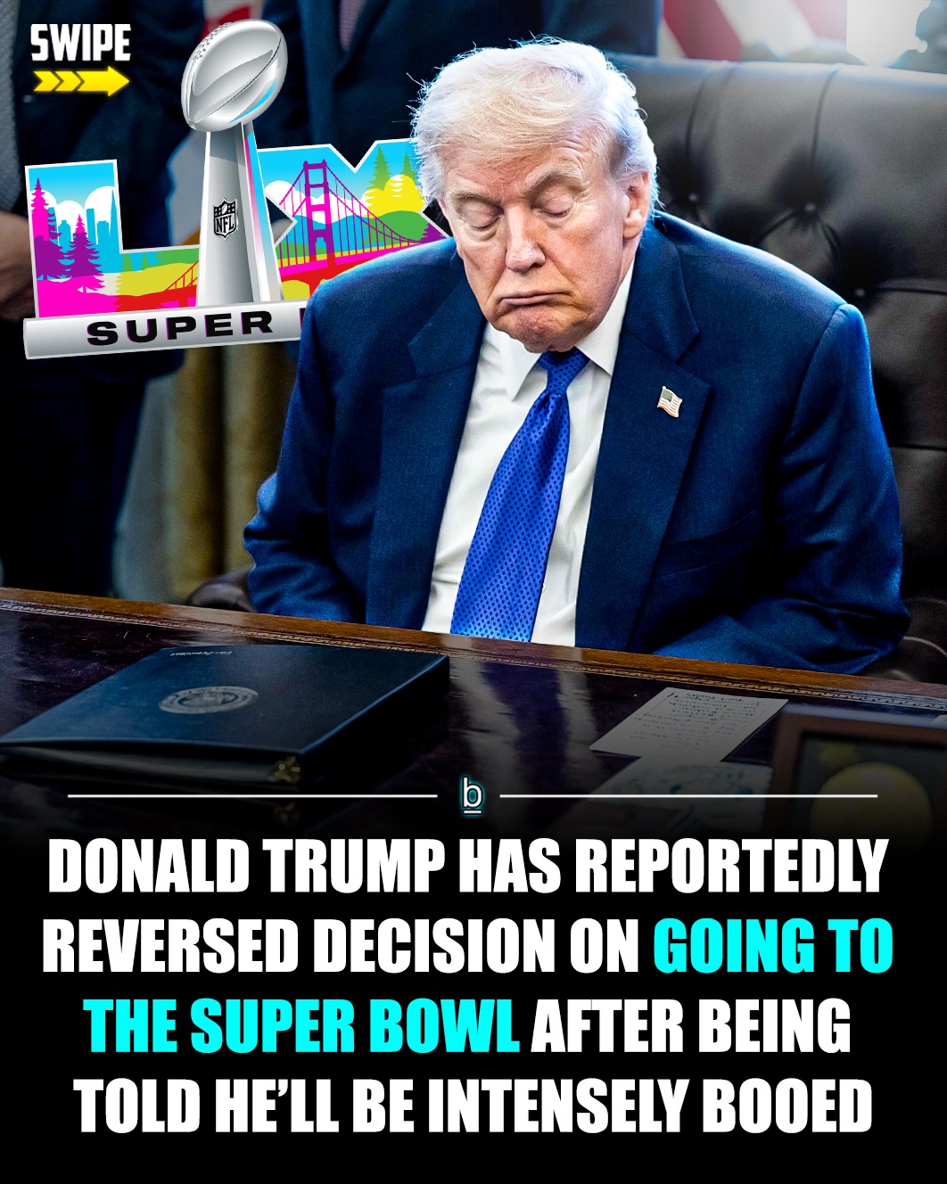 President Donald Trump has reportedly changed his mind about attending Super Bowl LX between the Seattle Seahawks and New England Patriots after his inner circle warned him he’d be intensely booed. 🏈

While President Donald Trump attended the 2026 College Football Playoff National Championship game between the Indiana Hoosiers and Miami Hurricanes at Hard Rock Stadium in Miami Gardens, Florida, on Monday, January 19, reports indicate he’ll be skipping the Super Bowl on the other side of the country this Sunday. ❌

📣 - “Some of his administration officials and advisers had privately assessed that if Trump were to attend Super Bowl LX in Santa Clara, California, the crowd at the stadium would likely aggressively boo him,” reported Zeteo.

“In recent months, several aides and advisers to the president quietly determined that the chances were rather high of Trump getting booed ‘big league,’ at the Super Bowl, in the words of one White House official. 🇺🇸

Such a moment would instantly create a wealth of viral video clips and media coverage that administration officials would prefer to avoid.”

A knee jerk reaction might be to say, “Well, it’s libbed-out San Francisco — of course he’s going to be booed.” But a Super Bowl’s populous has nothing to do with the city its held in given the routinely astronomical price of tickets. 💰

The current average price for a Super Bowl LX ticket, for example, is $9,338, per ESPN Research, which means that the crowd at any given Super Bowl isn’t comprised of San Franciscans or Floridians or Texans — but rich people. 😂

Given Trump’s relationship with Pats owner Rober Kraft and that he made a public statement about Bill Belichick being snubbed from the Pro Football Hall of Fame, he’ll likely be rooting for the New England Patriots. 

#trump #SuperBowl #nfl #guys #dudes