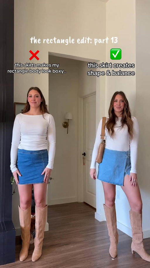 Rectangle bodies - if you struggle finding what ACTUALLY flatters... you’re in the right place! Type ‼️WANT‼️ for outfits details + more rectangle body flattering skirt options! 

Skip the tight skirts and go for a wrap skirt! Wrap skirts flatter rectangle bodies because the diagonal wrap and adjustable tie create the illusion of a waist, while the asymmetry breaks up straight lines and adds natural-looking curves instead of a boxy silhouette.

How to dress your body, rectangle body type outfits, flattering outfits https://liketk.it/5R17D