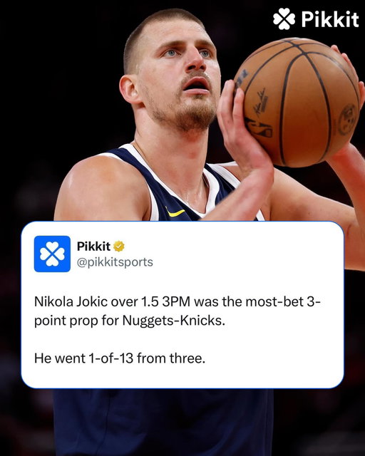 Jokic goes over on every other prop but goes 1-of-13 from three 😭

#denvernuggets #nuggets #nba #nikolajokic