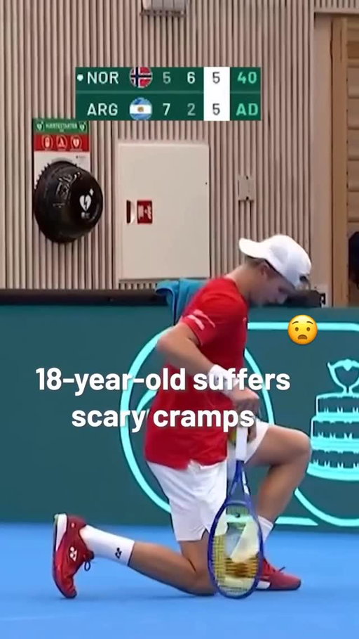 Fighting spirit 🫡

In the 2025 #DavisCup Qualifiers Norway’s Nicolai Budkov Kjaer suffered from scary cramps during his match against Tomas Martin Etcheverry.

He recovered after this moment to win a point with barely any ability to run 👏