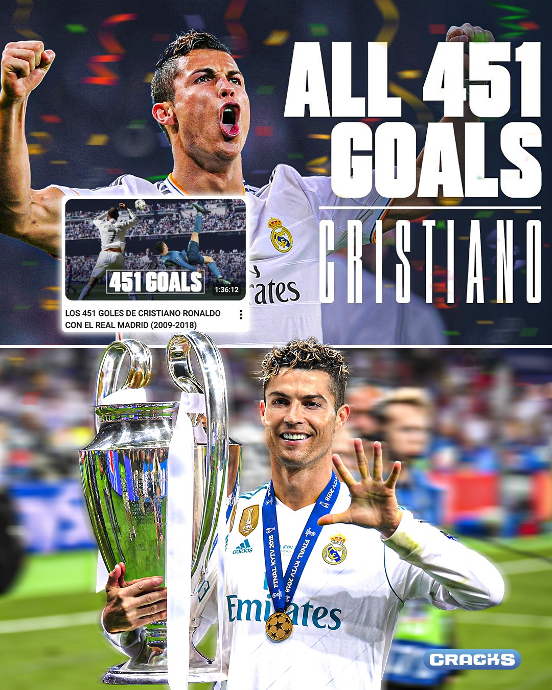 FELIZ CUMPLEAÑOS 41. 🇵🇹

Para celebrar el cumple de CR7, el Real Madrid subió en YouTube los 451 goles que marcó con el equipo.

1 hora y media de contenido. Cine. 🥳