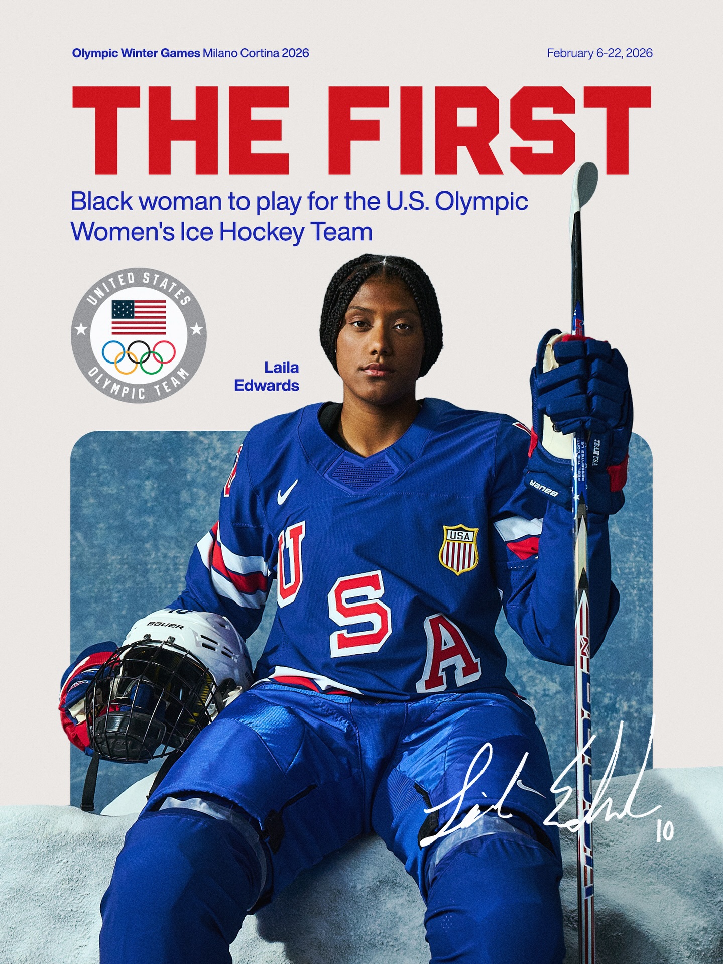 History made. ✨

@laila_edwards becomes the first Black woman to compete for the U.S. Olympic Women’s @usahockey Team.

#WinterOlympics