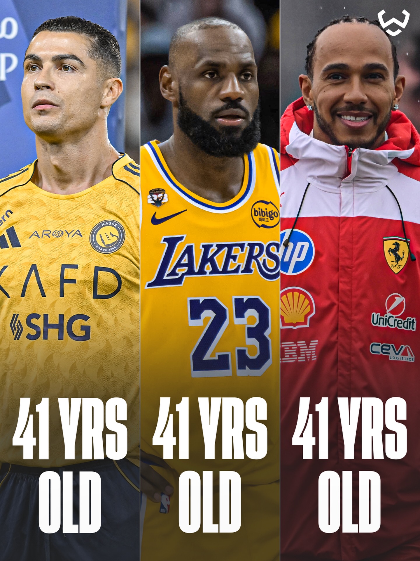 Hard to believe it, but Cristiano Ronaldo, Lewis Hamilton, and LeBron James have all just turned 41 and they’re still competing at the very top 🤯

Age clearly isn’t catching up to these legends 🐐