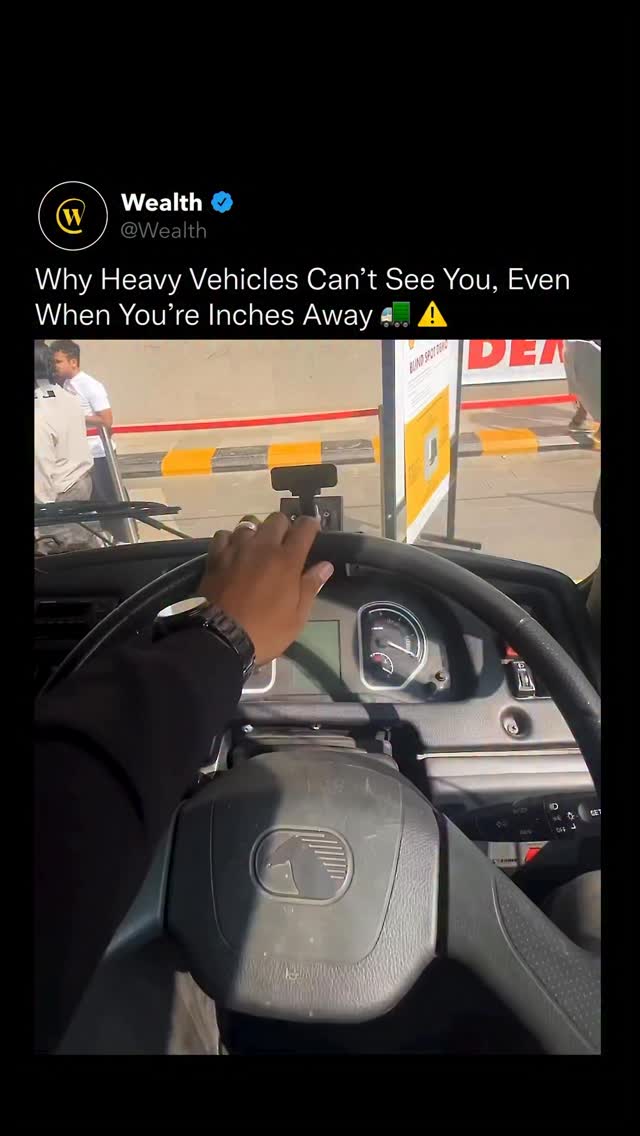 You can be inches from a heavy vehicle and still be completely invisible to the driver. 👀🧠

Large trucks and buses sit high off the ground and rely on mirrors with limited angles, creating massive blind zones directly in front, behind, and along both sides of the vehicle.

In this demonstration, motorcycles are placed all around the truck, many of them close enough to touch it, yet the driver can’t see them at all. The front blind spot alone can hide an entire car, while side blind spots stretch several lanes wide due to the vehicle’s height and mirror geometry.

That’s why staying close to heavy vehicles is dangerous. If you can’t clearly see the driver’s face in their mirror, there’s a high chance they can’t see you either. Distance isn’t just safer, it’s visibility. 🚦⚙️

Love Technology? Follow @Wealth 🌟

Media: @jalal_md_jr 

#technology #engineering #roadsafety #transportation #vehicles