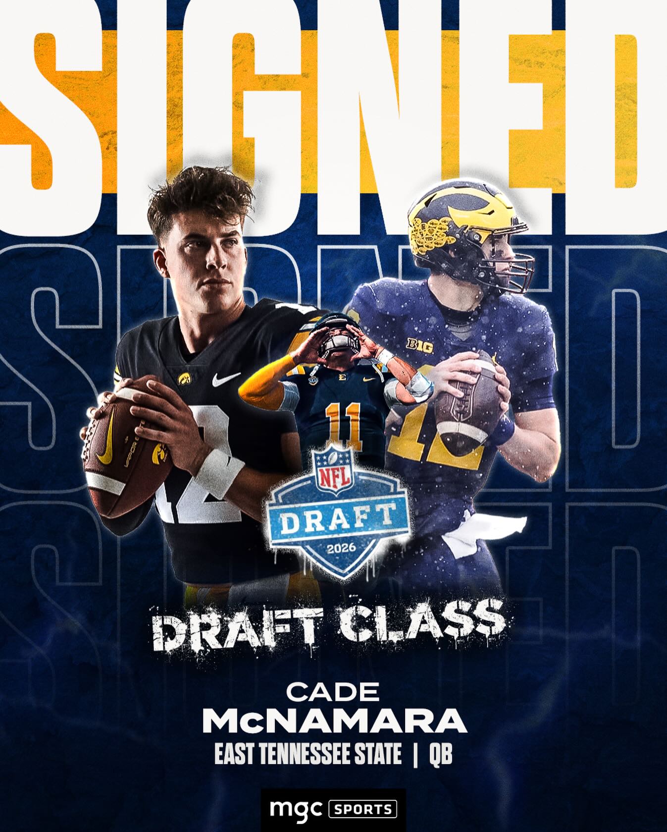 Cade McNamara (QB @ East Tennessee State), has officially signed a Standard Representation Agreement with MGC Sports. 

The 6’1” 205 lb former Big10 Champion, began his career with the Michigan Wolverines before transferring to Iowa then ETSU. McNamara finished his collegiate career with 5,986 passing yards and 38 passing TDs. He also earned MVP honors at the 2026 Dream Bowl All-Star game. 

Welcome to Team MGC, Cade!