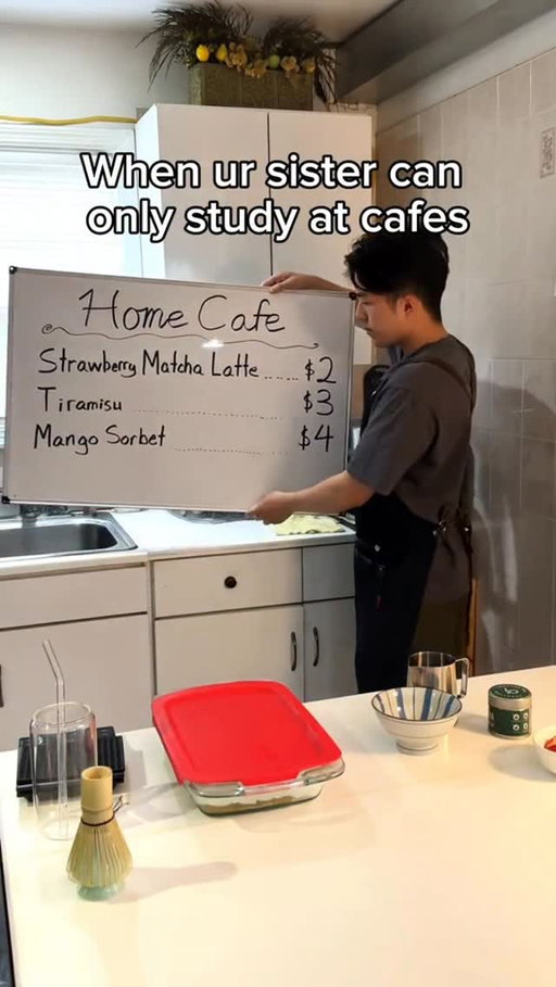 Should I make more content like this? 🍵 #cafe #matcha #siblings #sister #relatable