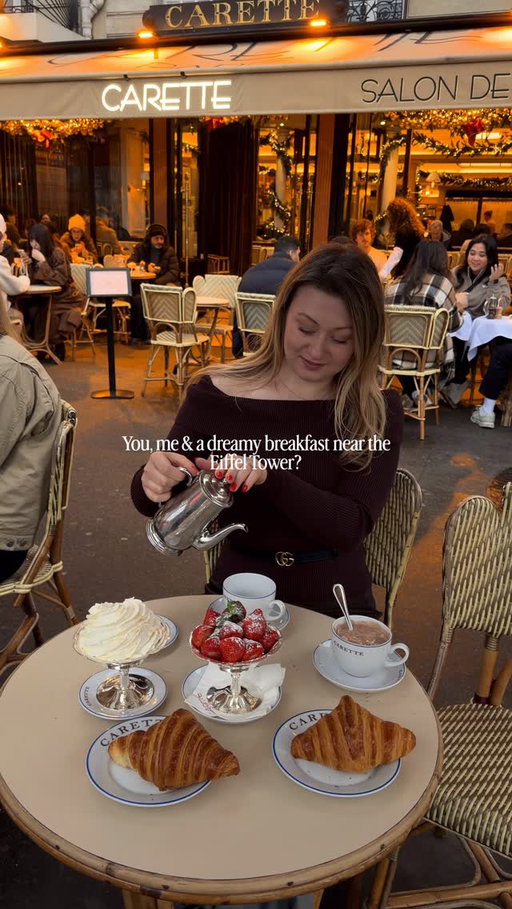 If you’re planning a Paris trip and want a café stop close to the Eiffel Tower, save this one.

Carette is one of the most iconic Paris cafés for breakfast, hot chocolate, and pastries.

Comment LINK and I’ll send you my list of 20 Instagrammable cafés in Paris you can add to your trip.

We came here for breakfast and ordered hot chocolate, croissants and berries.
The hot chocolate is the star. Thick, rich, proper Paris style.

This location is right at Trocadéro, so you can pair it with Eiffel Tower photos before or after. To avoid the like go there early in the morning.

Other Carette locations in Paris:
• Place des Vosges (Le Marais)
• Montmartre

📍 Carette – 4 Place du Trocadéro, 75016 Paris

Want more cafés like this?
Save for your Paris travel plans
Follow for more eat, stay, do guides

© Content made and owned by @sparklingescapes
