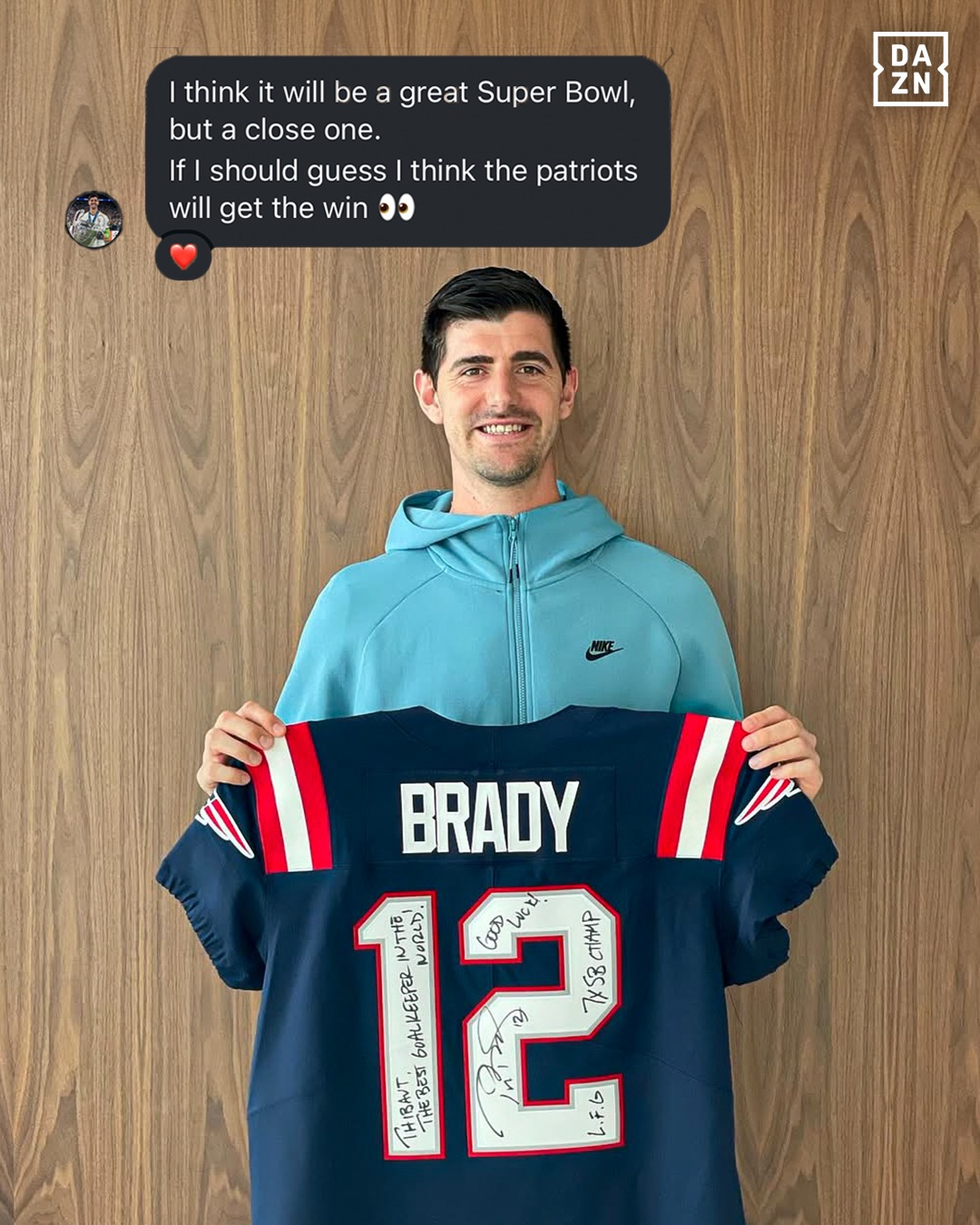 In 2017, Thibaut Courtois went to the Super Bowl and witnessed the Patriots’ legendary comeback against the Atlanta Falcons. We Dm’d him asking who he thinks will win in this weekend’s Super Bowl…

His pick? The same team that won in 2017, the New England Patriots 🏆🏈

🎥 via Real Madrid/YouTube